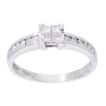 9ct White Gold 0.33ct Princess Cut Diamond Cluster Ring