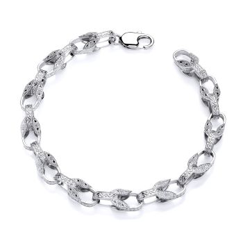 Sterling Silver Men's Patterned Tulip 9'' Bracelet