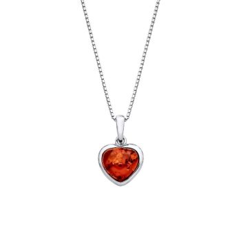 Sterling Silver Baltic Amber Heart Pendant Necklace