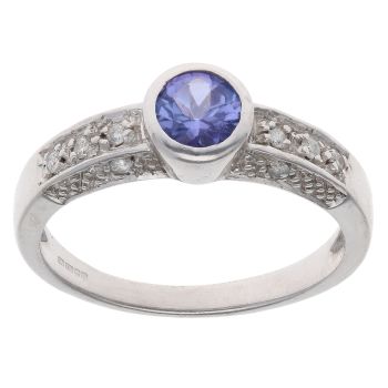 9ct White Gold 0.05ct Diamond And Tanzanite Ring