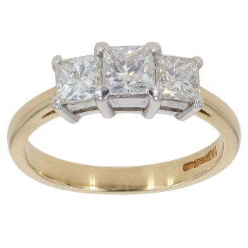 18ct Yellow Gold 1.75ct Princess Cut Diamond Trilogy Ring