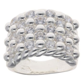 Silver Cubic Zirconia Five Row Keeper Ring