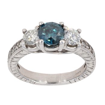 14ct White Gold 1.70ct Blue Diamond Trilogy Ring