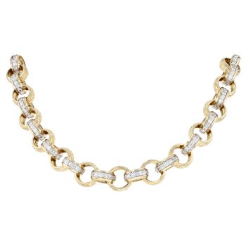 9ct Yellow Gold Patterned & Cubic Zirconia Set Belcher Chain