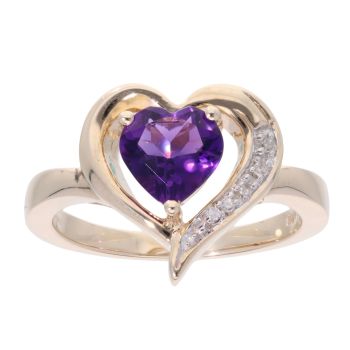 9ct Yellow Gold Created Amethyst And Diamond Stone Set Ring