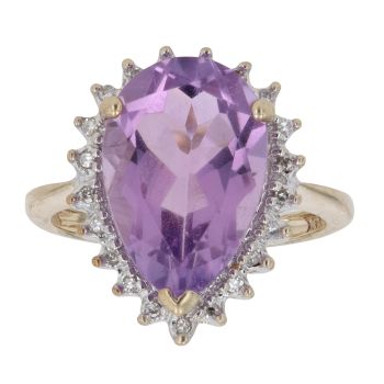 9ct Yellow Gold 0.10ct Diamond And Amethyst Cluster Ring