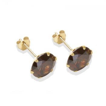 9ct yellow gold 8mm brown CZ stud Earrings