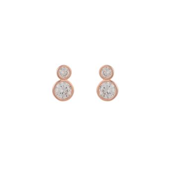 Rose Gold Plated Sterling Silver Double White Cubic Zirconia Stud Earrings