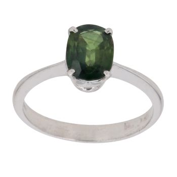 9ct White Gold Green Gemstone Single Stone Ring