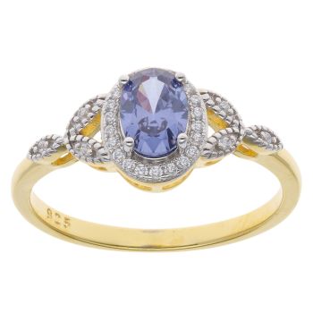 Gold Plated Silver Blue Gemstone And Cubic Zirconia Cluster Ring
