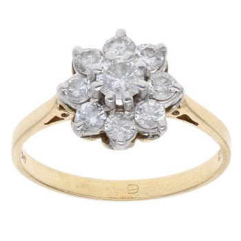 18ct Yellow Gold 0.80ct Diamond Daisy Cluster Ring