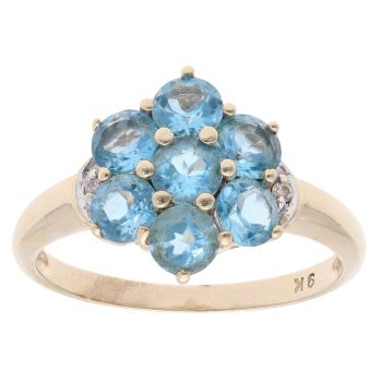9ct Yellow Gold 0.05ct Diamond And Blue Topaz Ring