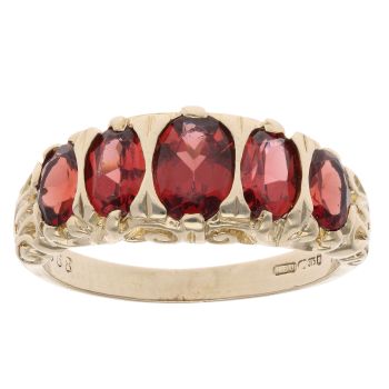 9ct Yellow Gold Garnet Five Stone Ring