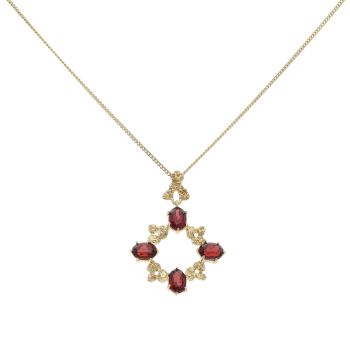 9ct Yellow Gold Garnet Wreath Pendant and Chain 18"