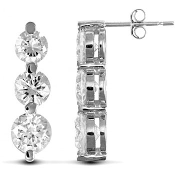 9ct White Gold3 Stone Gold Cubic Zirconia Drop Stud Earrings