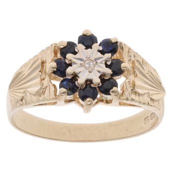 9ct Yellow Gold 0.01ct Diamond And Sapphire Cluster Ring