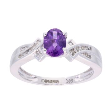 9ct White Gold Amethyst and Diamond Crossover Ring