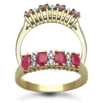9 Carat Yellow Gold Diamond 0.12pts & Ruby Ring