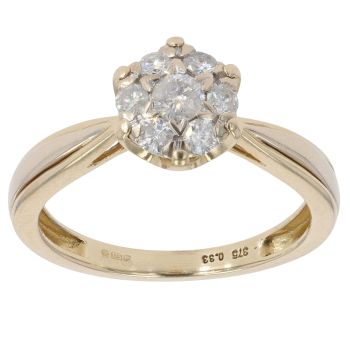 9ct Yellow Gold 0.33ct Brilliant Cut Diamond Cluster Ring