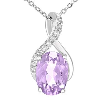 9ct White Gold Amethyst and Diamond Crossover Pendant Necklace