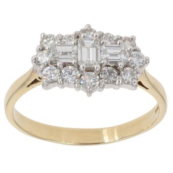 18ct Yellow Gold 1.00ct Baguette And Brilliant Cut Diamond Cluster Ring