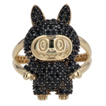 14ct Yellow Gold Black Gemstone Bunny Ring