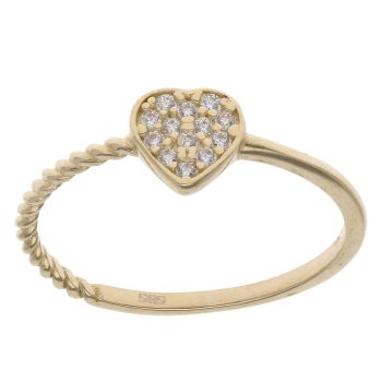 14ct Yellow Gold Cubic Zirconia Pave Heart Cluster Ring