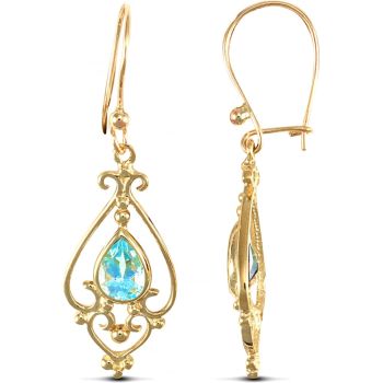 9ct Yellow Gold Blue Topaz Drop Earrings