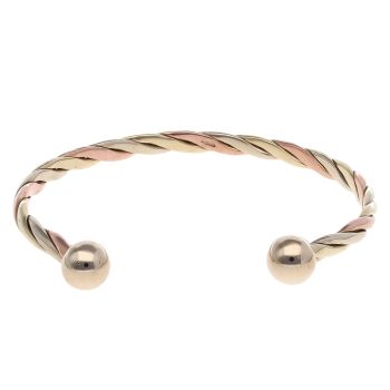 9ct Yellow, White and Rose Gold Twist Patterned Torque Bangle