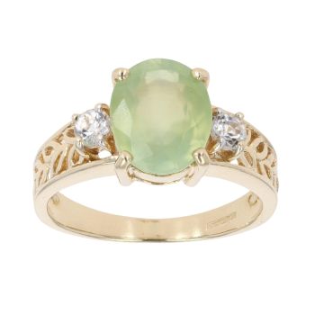 9ct Yellow Gold Green Gemstone And Cubic Zirconia Stone Set Ring