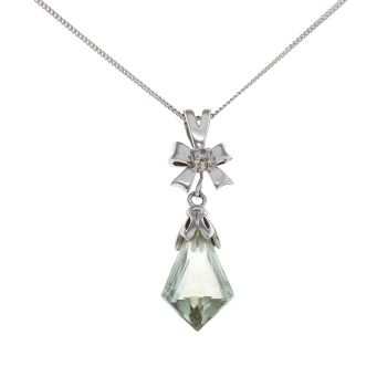 9ct White Gold Green Amethyst and White Sapphire Pendant and Chain 16"