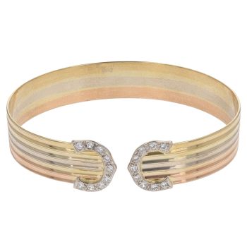 18ct Yellow White and Rose Gold Cubic Zirconia Torque Bangle