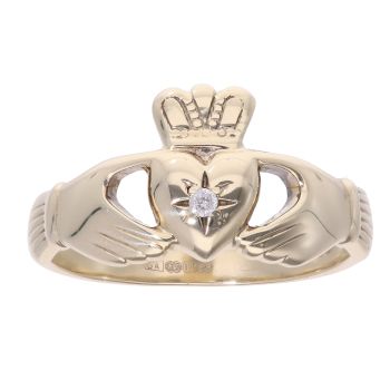 9ct Yellow Gold Diamond Claddagh Ring