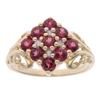 9ct Yellow Gold Pink Gemstone and 0.04ct Diamond Cluster Ring