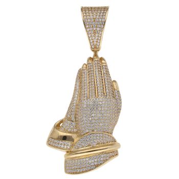 9ct Yellow Gold Cubic Zirconia Praying Hands Pendant