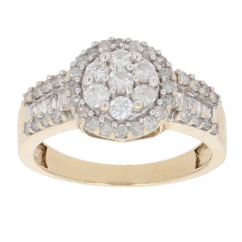 9ct Yellow Gold 0.80ct Brilliant and Baguette Cut Diamond Cluster Ring