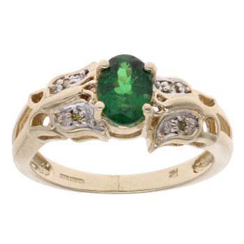9ct Yellow Gold 0.02ct Diamond and Diopside Butterfly Ring