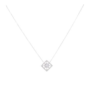 Silver Cubic Zirconia Cluster Square Pendant and Chain 16" by Icesia