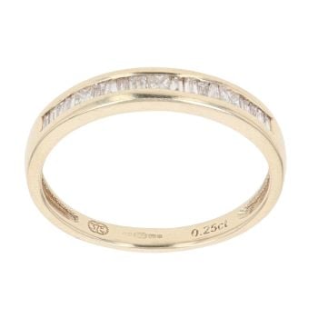 9ct Yellow Gold 0.25ct Princess And Baguette Cut Diamond Half Eternity Ring
