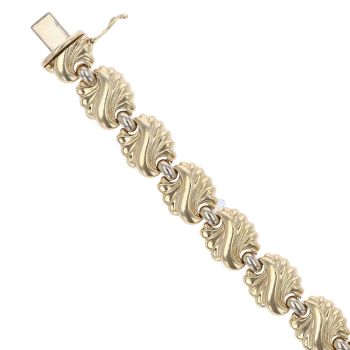 9ct Yellow and White Gold Fan Patterned Fancy Bracelet 7.5"