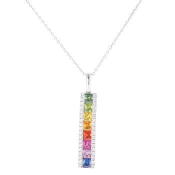 18ct White Gold 0.35ct Brilliant Cut Diamond And Multi-Gemstone Pendant And Chain 18"
