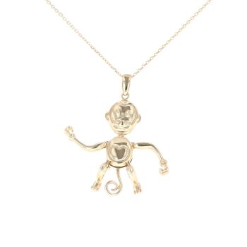 9ct Yellow Gold Movable Monkey Pendant And Chain 18"
