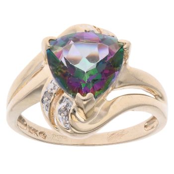 9ct Yellow Gold 0.05ct Diamond And Mystic Topaz Ring