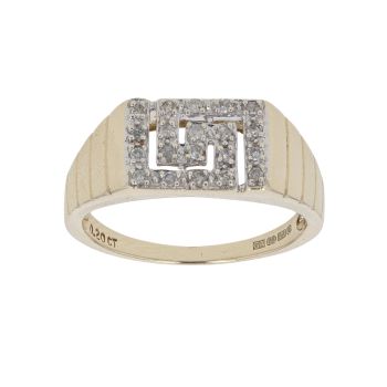 9ct Yellow Gold 0.20ct Diamond Greek Key Signet Ring