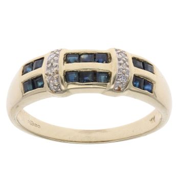 9ct Yellow Gold 0.05ct Diamond And Sapphire Ring
