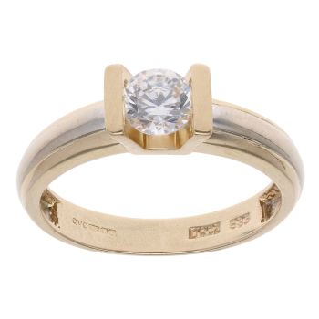 14ct Yellow and White Gold Cubic Zirconia Single Stone Ring