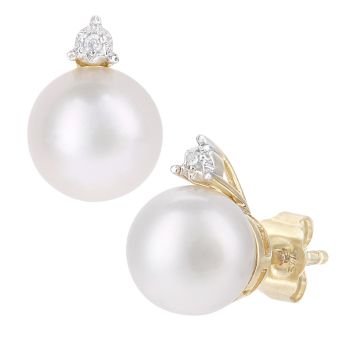 9ct Yellow Gold Cultured Pearl and Diamond Stud Earrings