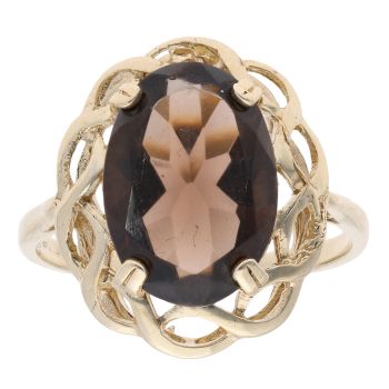9ct Yellow Gold Smoky Quartz Single Stone Ring
