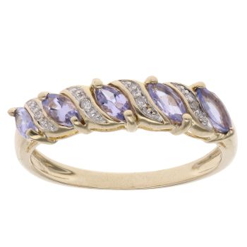 9ct Yellow Gold 0.05ct Diamond and Tanzanite Cluster Ring