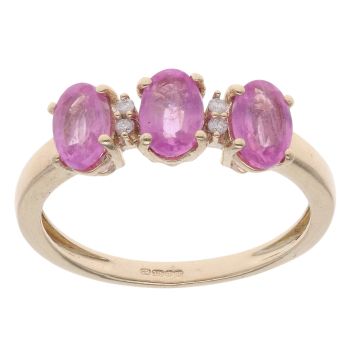 9ct Yellow Gold 0.04ct Diamond And Pink Topaz Three Stone Ring